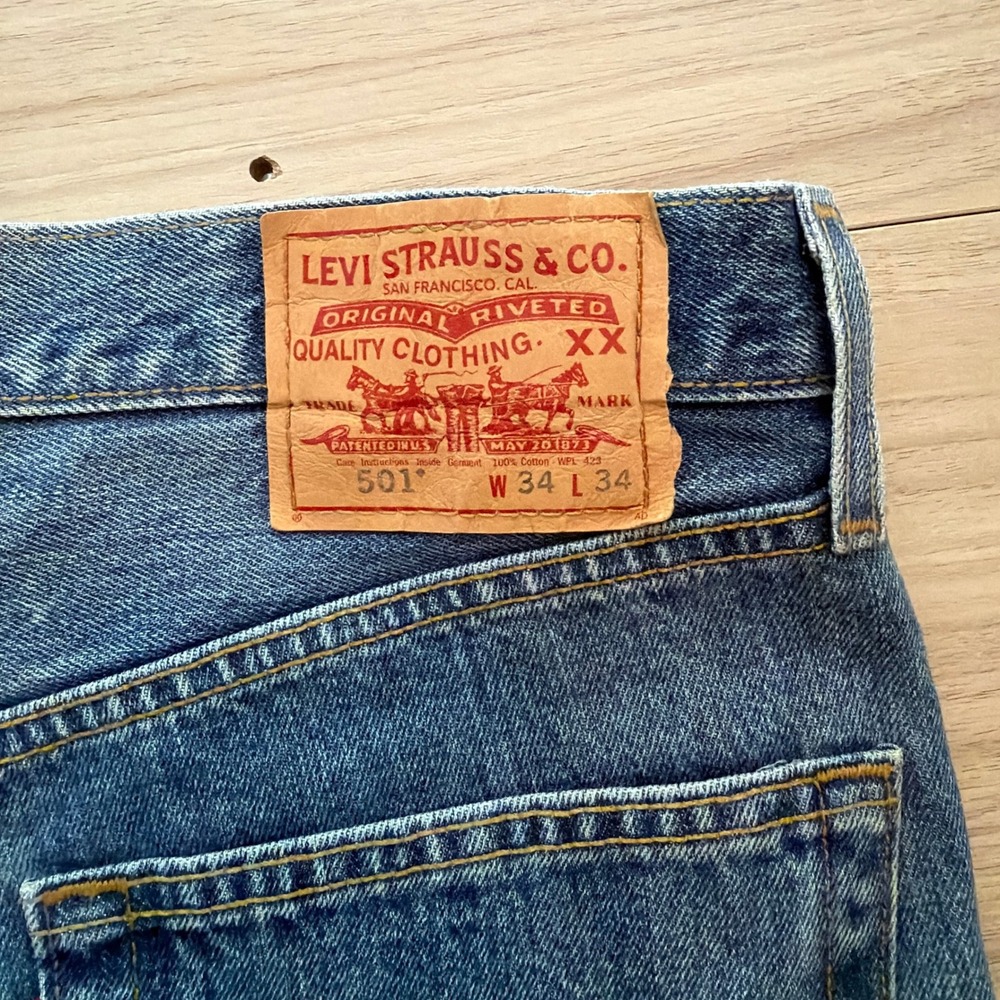 Levi's 501 Original Fit Heavy Starch Straight Leg Blue Denim Jeans 34x35 - Picture 7 of 9